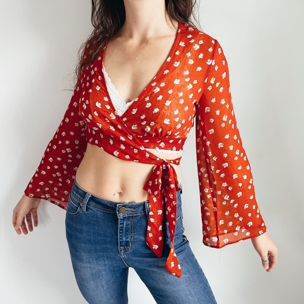 Floral Cross Tie Crop Top size S
